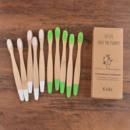 Children 10 Pieces Colorful Bamboo Toothbrush Nylon Bristle Eco Paint Toothbrush Kids Arosse a Dent Bambou Vegan Tooth Dental