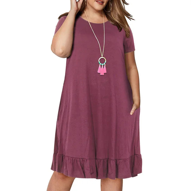 Spring Large Size 9XL Dress For Fat MM Woman Dress Loose Solid Ruffles Plus Size Women Clothing 9XL Dress 