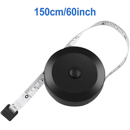Fita métrica dupla face preta, 1.5m, 60 polegadas, retrátil, ferramentas abs flexível, costura, mini fita métrica
