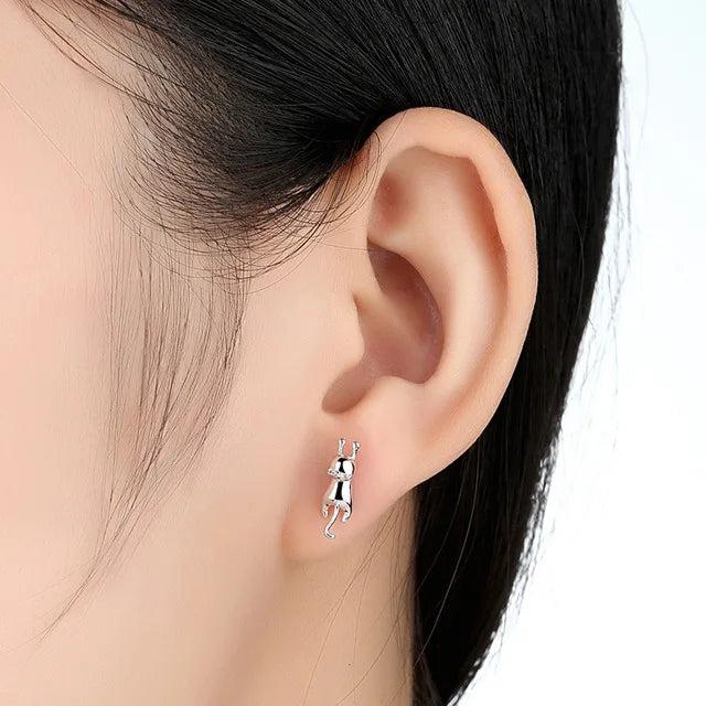 Wedding Bridal Jewelry Sets for Women 925 Sterling Silver Cute Cat Earrings Long Chain Necklaces Pendant Party Gifts