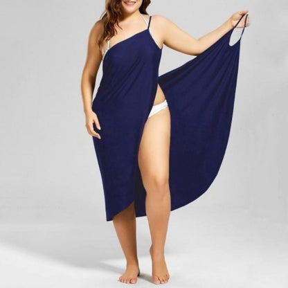 Vestidos de verano de playa de color liso para mujer, vestidos casuales sexis con cuello halter y mangas largas, vestidos de toalla sueltos, tallas grandes S-5XL
