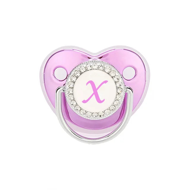 Chupete morado metalizado con tapa, chupete de silicona sin BPA, nombre con inicial, chupete mordedor, regalo para baby shower 