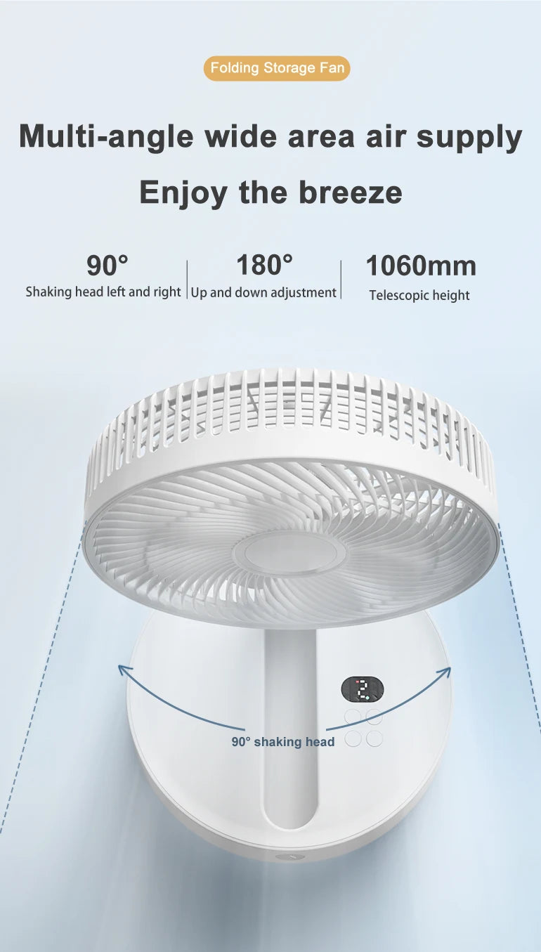 P30 Rechargeable Standing Fan 12 Inch 10800mAh Electric Folding Fan for Desktop Floor Wireless Portable Fans for Home Camping