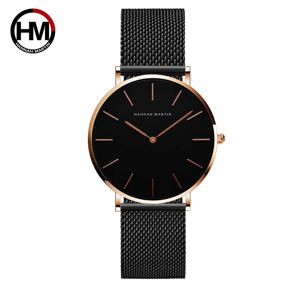 HANNAH MARTIN Women Watch Nordic Minimalist Japan Quartz Movement 3Bar Waterproof Women 36mm Full Rose Gold Dropshipping Watches