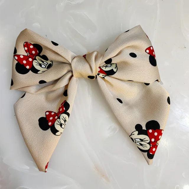 Hairpin Mickey Bow de abas largas para meninas, All-Match Minnie Hairpin, tecido artesanal, clipe de primavera, acessórios fofos para meninas, novos