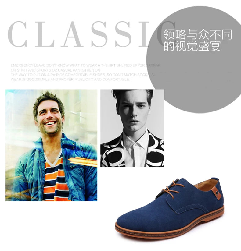 2024 Spring Suede Leather Men's Oxford Casual Shoes Classic Sneakers Comfortable Footwear Dress Shoes Large Size Flats