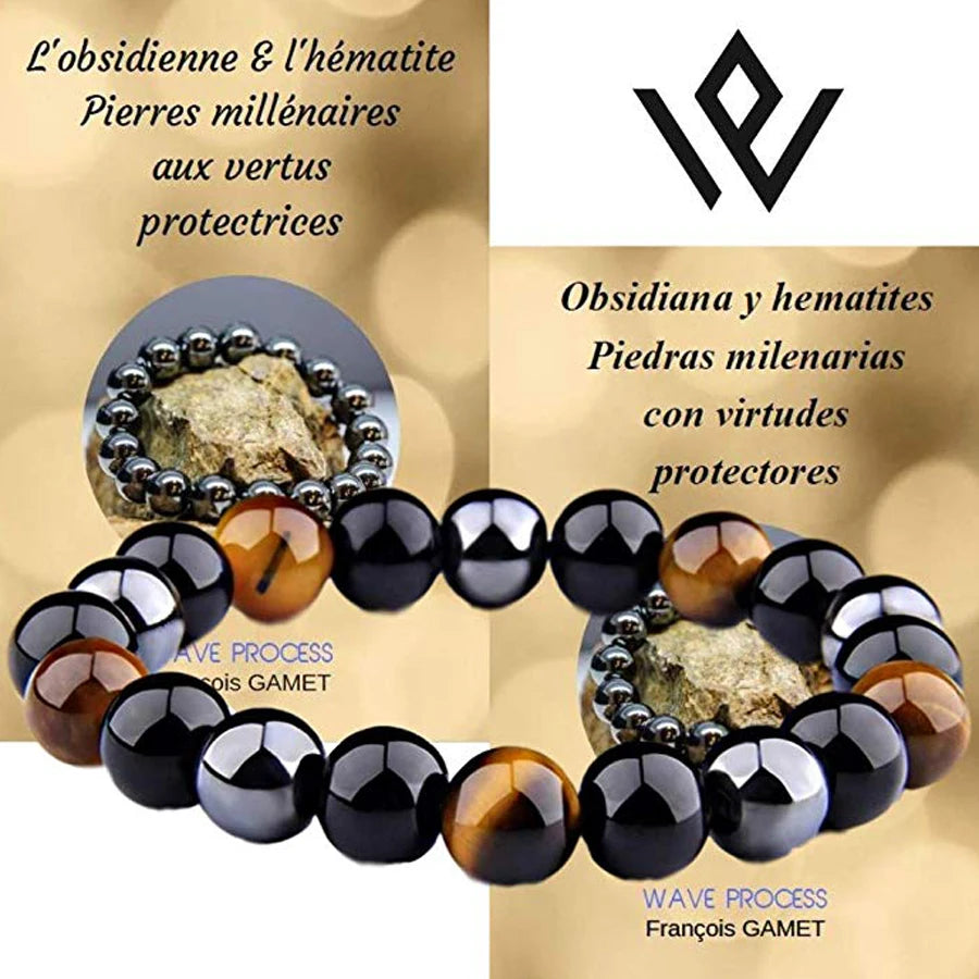 Pulseras de cuentas de obsidiana negra natural, hematita, ojo de tigre, para hombres, protección magnética de la salud, joyería para el alma de las mujeres, pulsera para hombre 