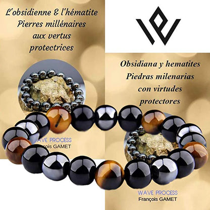 Pulseras de cuentas de obsidiana negra natural, hematita, ojo de tigre, para hombres, protección magnética de la salud, joyería para el alma de las mujeres, pulsera para hombre 