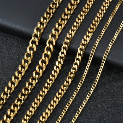 Stainless Steel Cuban Necklaces for Men Women Black Gold Chain Choker Solid Metal Jewelry Basic Punk 3mm 5mm 7mm 