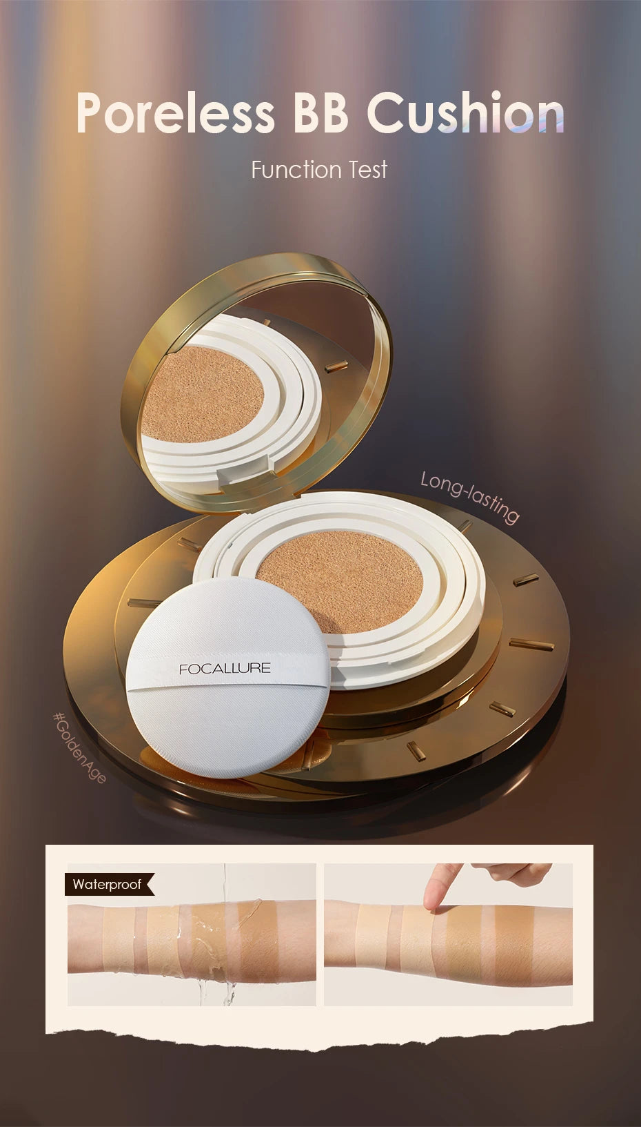 FOCALLURE Air Cushion Poreless BB Cream Resistente al agua Corrector facial iluminador de larga duración Base mate Cosméticos con borla
