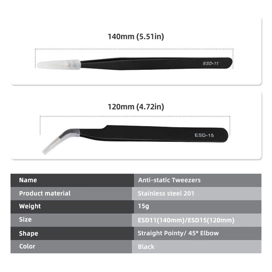 VVOSAI Curved Straight Tweezers Anti-static Precision Stainless Forceps Phone iPad Repair IC Chips Motherboard Repair Hand Tools