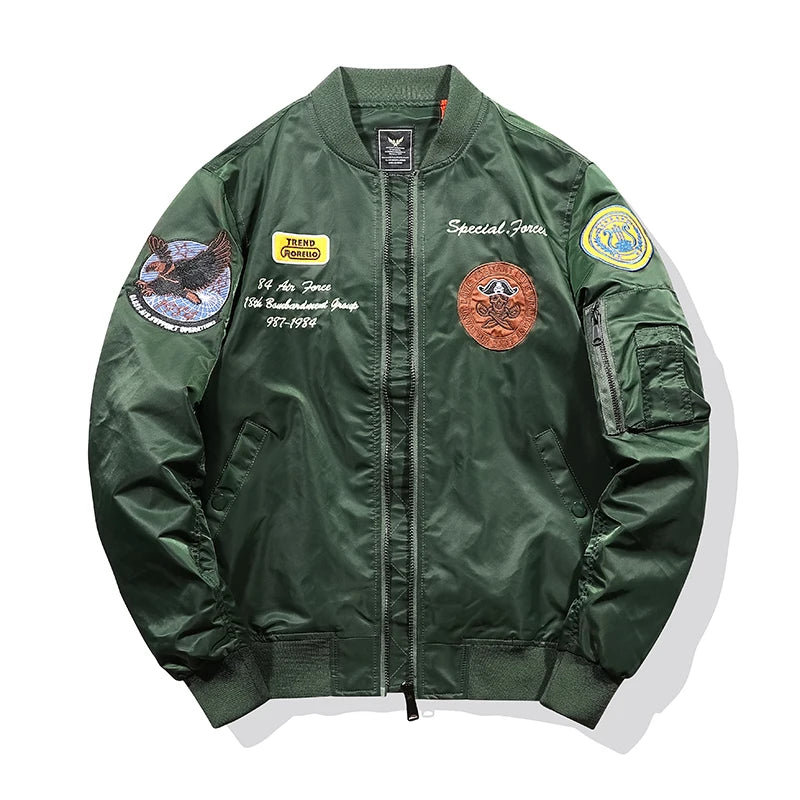 New MA1 Men's Embroidered Outerwear Pilot Flight Slim-Fit Patch Jacket Autumn Thin Jacket and Winter Warm Coat Motorcycle Jac