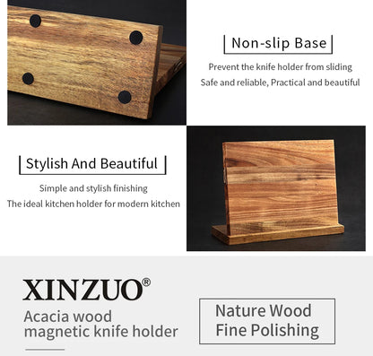 XINZUO Wood Knife Holder Stand For Knives Cutlery Organizer Magnetic Knife Holder Kitchen Storage Shelf Knife With Antiskid Foot