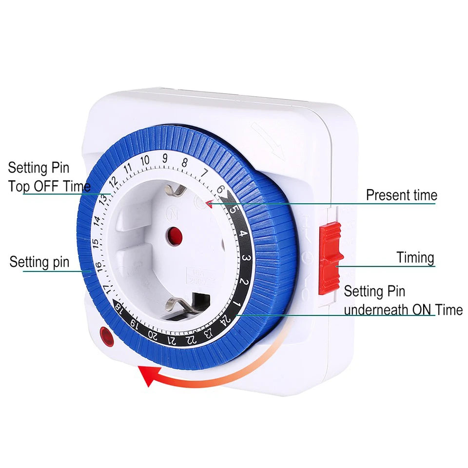 Temporizador de 24 horas para UE/EE. UU., enchufe con temporizador, conexión a tierra mecánica, programable, con cuenta regresiva inteligente, interruptor de bucle, apagado automático