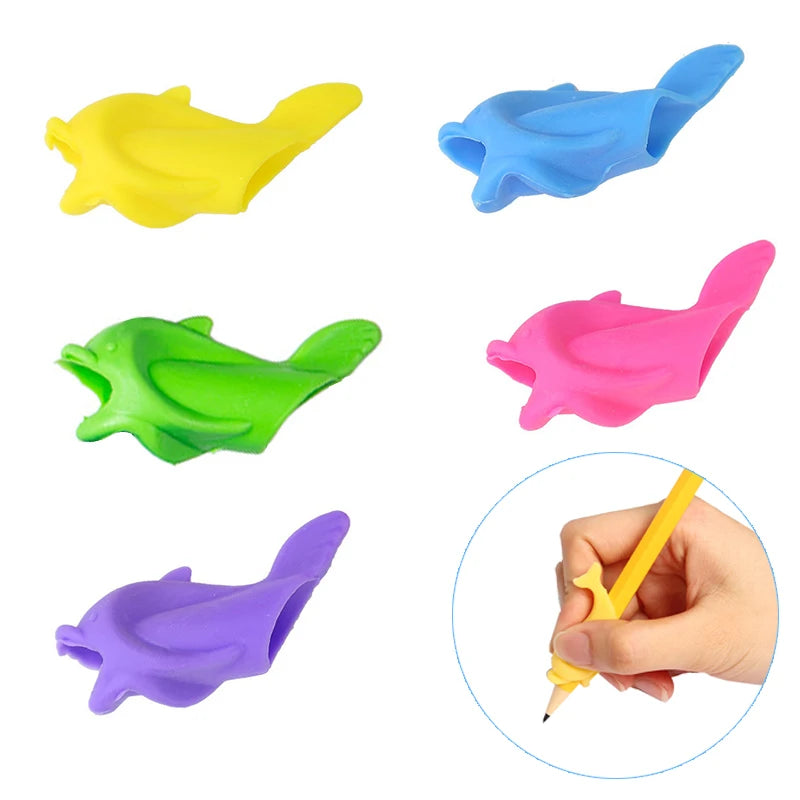 Lote de 10 portalápices de silicona para niños, herramienta de aprendizaje de escritura para bebés, dispositivo de corrección, agarre de lápiz de pez, ayuda para escribir, papelería