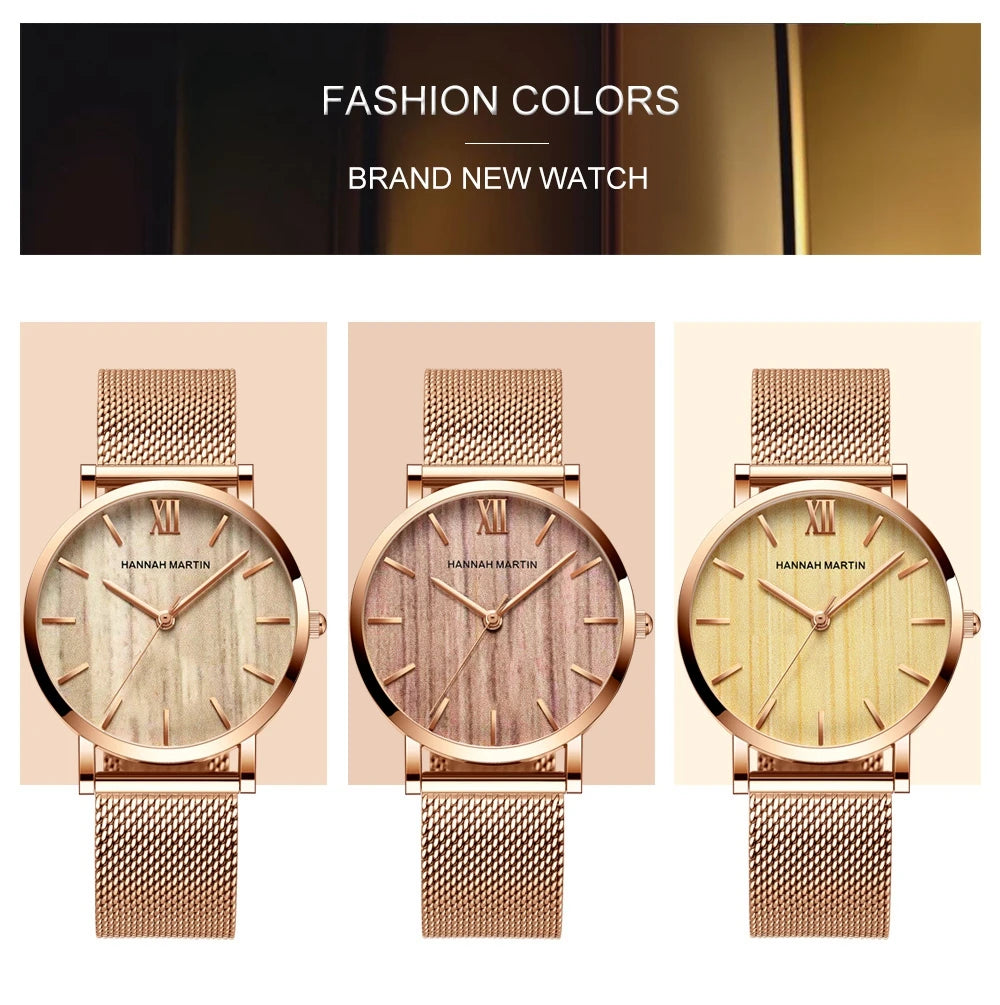 HANNAH MARTIN Women Watch Nordic Minimalist Japan Quartz Movement 3Bar Waterproof Women 36mm Full Rose Gold Dropshipping Watches