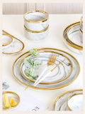 New Double-sided Gilt Rim Gray Marble Pattern Gilt Rim Porcelain Dinner Plate Set  Salad Noodles Bowl Ceramic Tableware