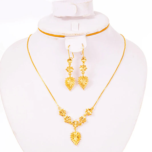 Dubai Jewelry Sets for Women 18k Gold Color Love Ethiopian African Heart Necklace Earrings Sets Arab Bridal Dowry Jewelry