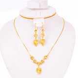 Dubai Jewelry Sets for Women 18k Gold Color Love Ethiopian African Heart Necklace Earrings Sets Arab Bridal Dowry Jewelry
