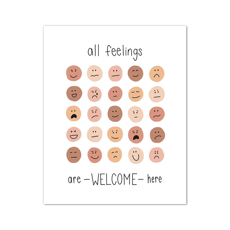 Feelings Thermometer With Coping Skills Art Prints Emotions Chart Poster Kids Mental Health Art Canvas Painting Classroom Decor