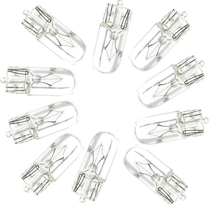 10 X White T10 W5W 501 194 Clear Signal Lamp Glass 12V 5W Warm White W2.1x9.5d Single Filament Car Bulb Auto Light