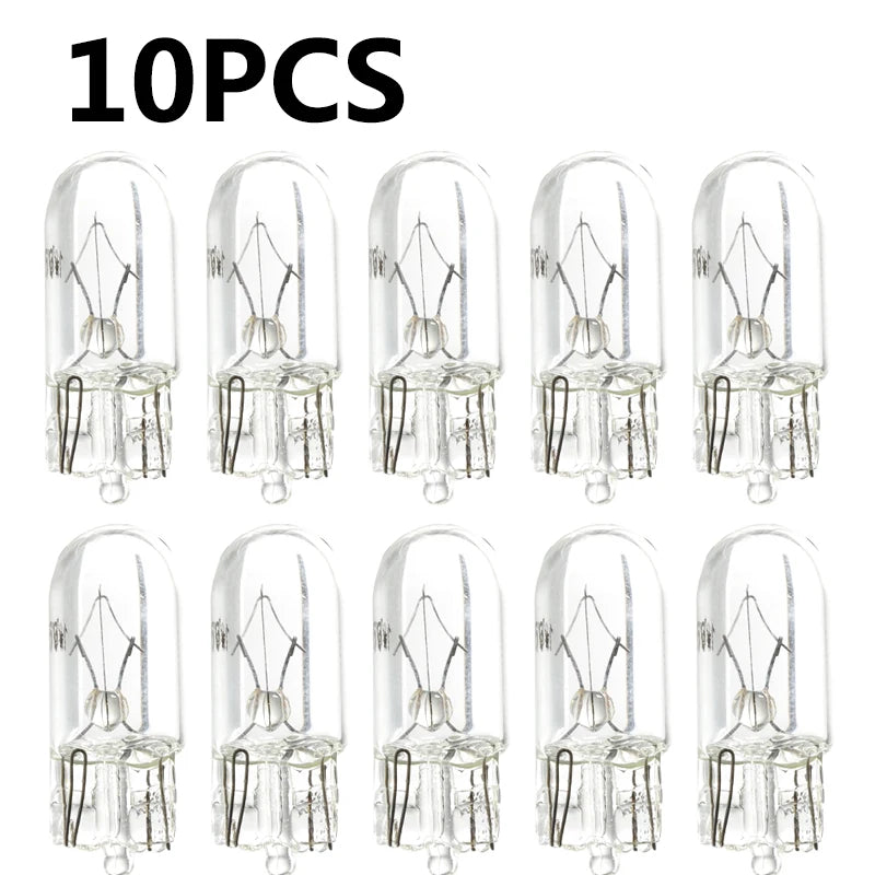 10 X White T10 W5W 501 194 Clear Signal Lamp Glass 12V 5W Warm White W2.1x9.5d Single Filament Car Bulb Auto Light