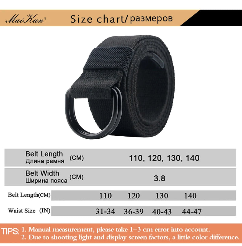 Maikun Tactical Canvas Men Belt High Quality Unisex Double D-Ring Buckle Waistband Casual Canvas Female Belt Fabric For Jeans