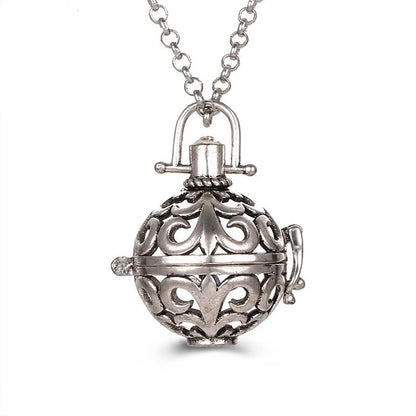 Mexico Music Ball Hollow Zircon Pendant Vintage Perfume Locket Necklace Aromatherapy Diffuser Sweater Chain For Women Jewelry