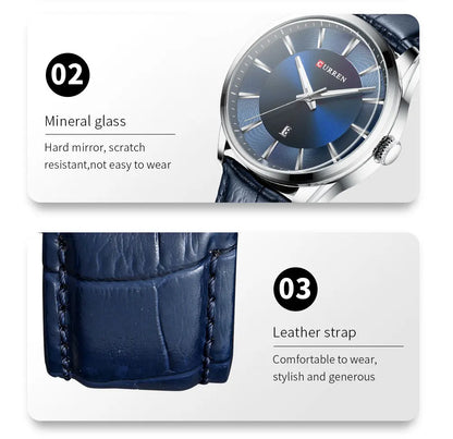 CURREN Quartz Watches for Men Leather Strap Male Wristwatches Top Luxury Brand Business Men's Clock 45 mm Reloj Hombres