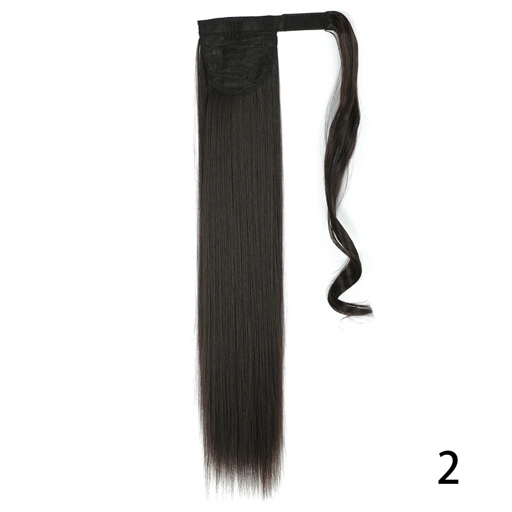32inches Synthetic Ponytail Hair Extension Clip in Fake Wig Hairpiece Blonde Wrap Around Pigtail Long Smooth Overhead Pony Tail