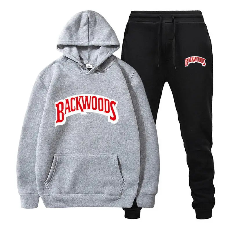 fashion brand Backwoods Men's Set Fleece Hoodie Pant Thick Warm Tracksuit Sportswear Hooded Track Suits Male Sweatsuit Tracksuit