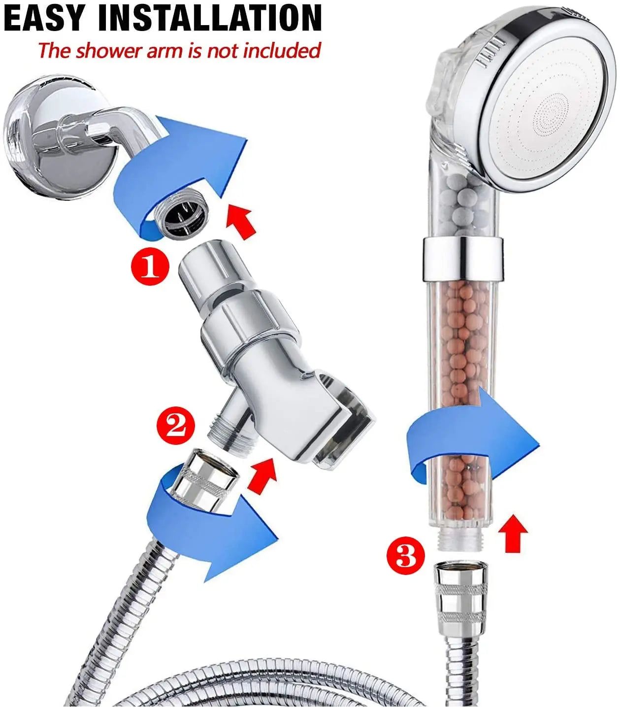 Z&L Bathroom Pressurized Anion Mineral Balls 3 Modes Adjustable High Pressure Hand Filter Spa Shower Head Set with Hose Bracket