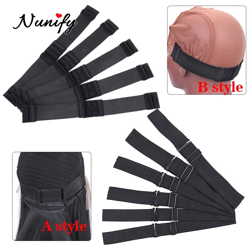 Nunify - Lote de 5 bandas elásticas ajustables para pelucas, accesorios para pelucas, banda de peluca de color negro para redecilla. 