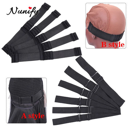 Nunify - Lote de 5 bandas elásticas ajustables para pelucas, accesorios para pelucas, banda de peluca de color negro para redecilla. 