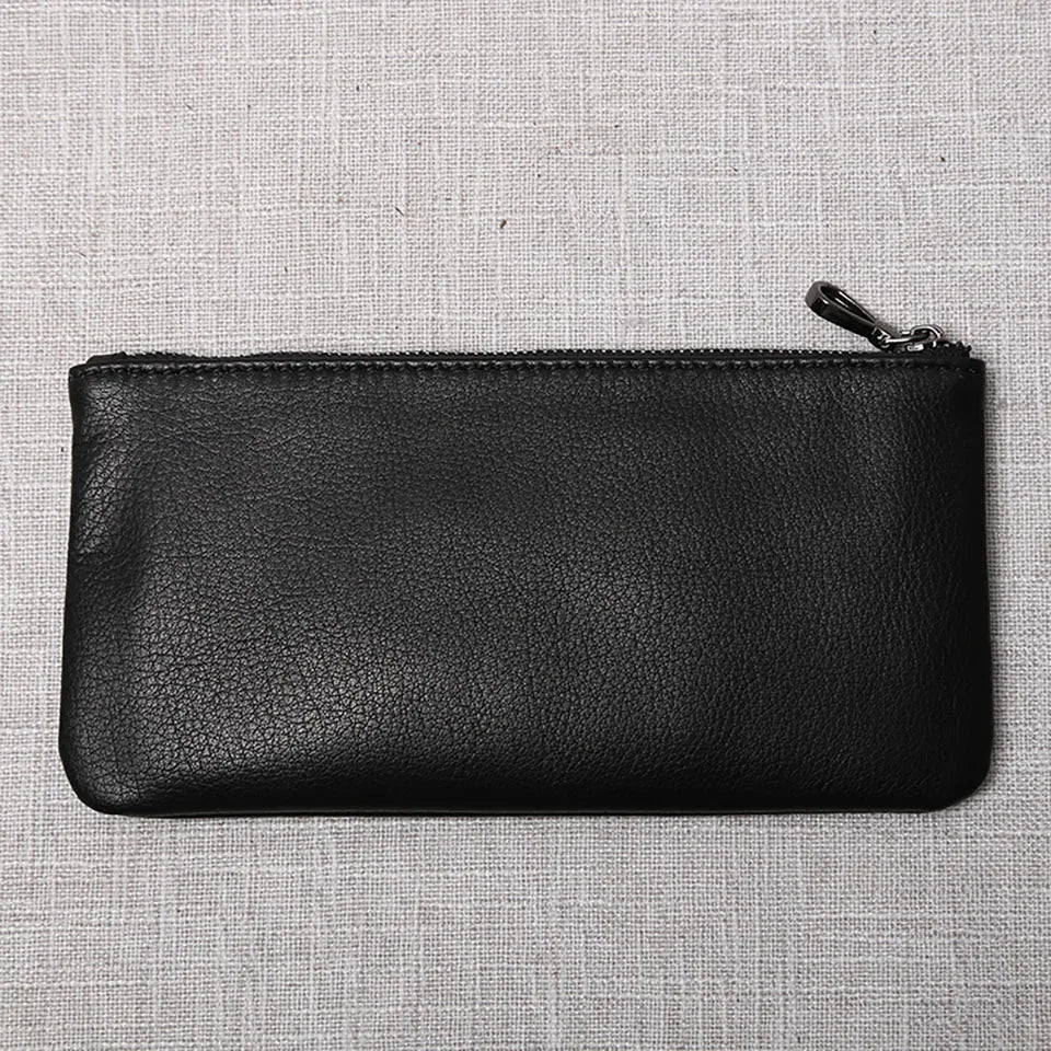 ZRCX Men's Genuine Leather Long Zipper Wallet First Layer Cowhide Youth Ultra-Thin Handbag Wallet Trendy Brand Simple Wallet