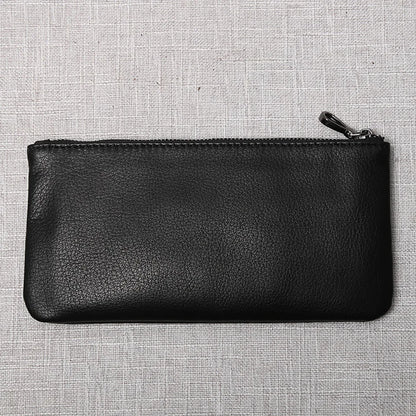 ZRCX Men's Genuine Leather Long Zipper Wallet First Layer Cowhide Youth Ultra-Thin Handbag Wallet Trendy Brand Simple Wallet