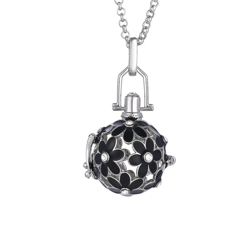 Mexico Music Ball Hollow Zircon Pendant Vintage Perfume Locket Necklace Aromatherapy Diffuser Sweater Chain For Women Jewelry