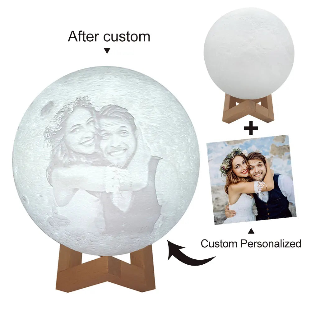 Personalized 3D Printing Moon Lamp Customized Photo Text Night Light USB Rechargeable Birthday Mother's Day Lunar Anniversary Gift
