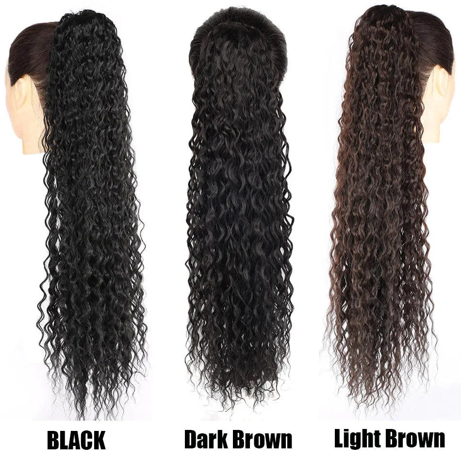 Extensões de rabo de cavalo cacheado longo 80cm aplique sintético com cordão e clip water wave