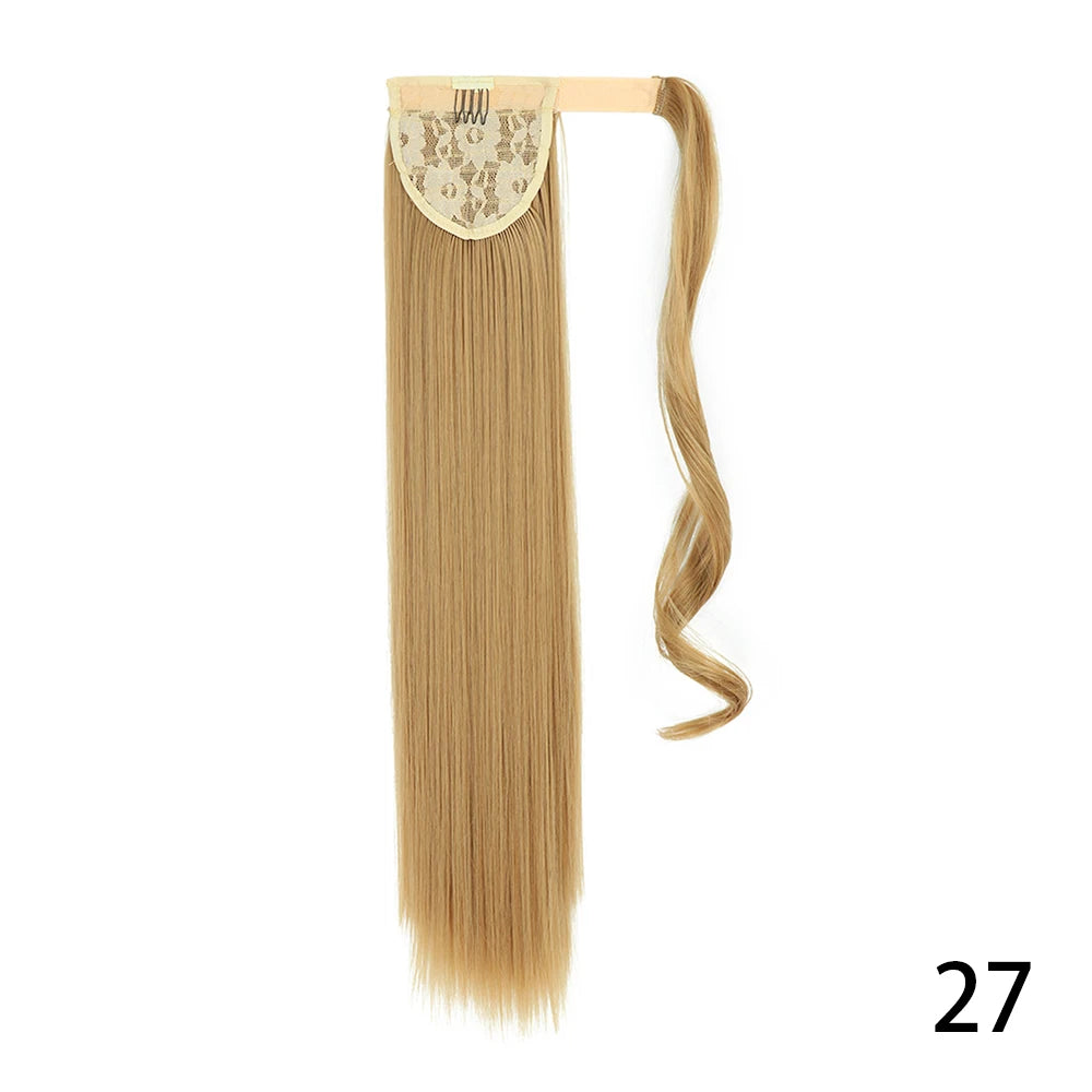 32inches Synthetic Ponytail Hair Extension Clip in Fake Wig Hairpiece Blonde Wrap Around Pigtail Long Smooth Overhead Pony Tail