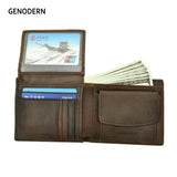 GENODERN Cow Leather Men's Wallets with Coin Pocket Vintage Male Purse RFID Blocking Genuine Leather Men's Wallet with Card Holders