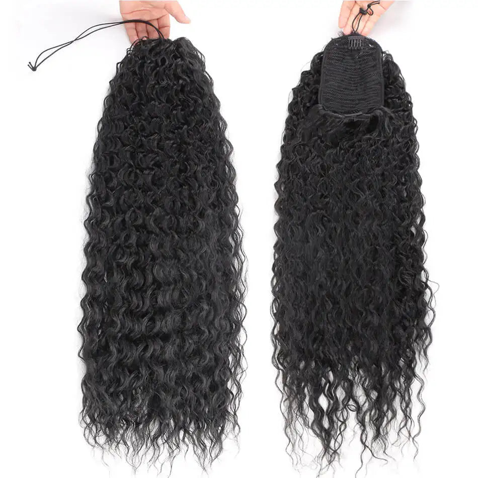 Extensões de rabo de cavalo cacheado longo 80cm aplique sintético com cordão e clip water wave