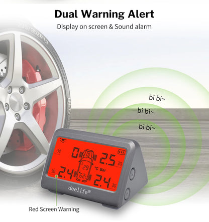 Deelife Car Tire Pressure Monitoring System Solar TPMS Tire Pressure Monitor Tire Pressure Control System