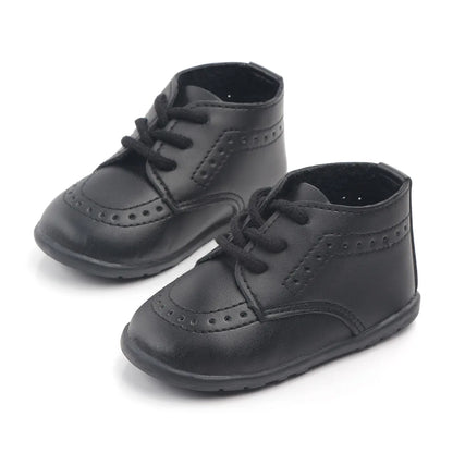 Meckior New Baby Shoes Retro Leather Boy Girl Shoes Toddler Rubber Sole Anti-slip First Walkers Newborn Infant Baby Crib Shoes