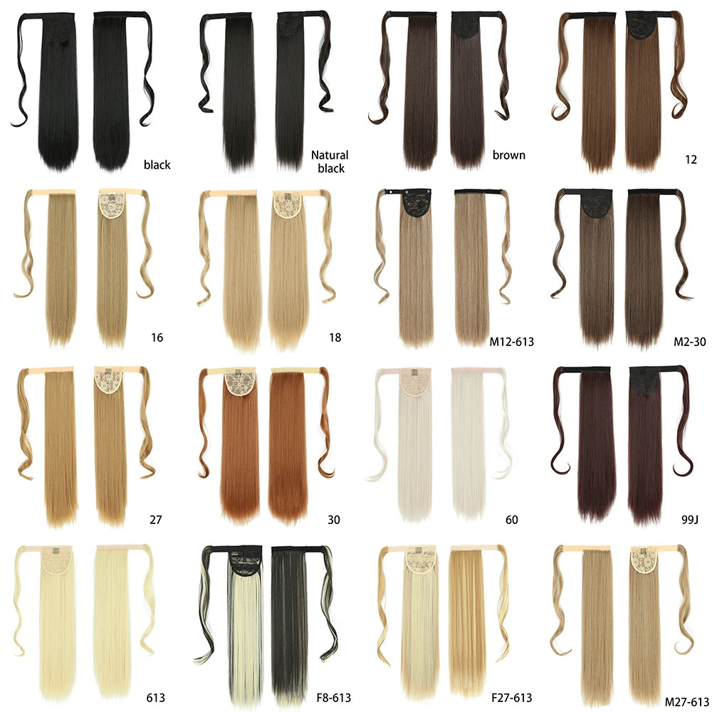 32inches Synthetic Ponytail Hair Extension Clip in Fake Wig Hairpiece Blonde Wrap Around Pigtail Long Smooth Overhead Pony Tail