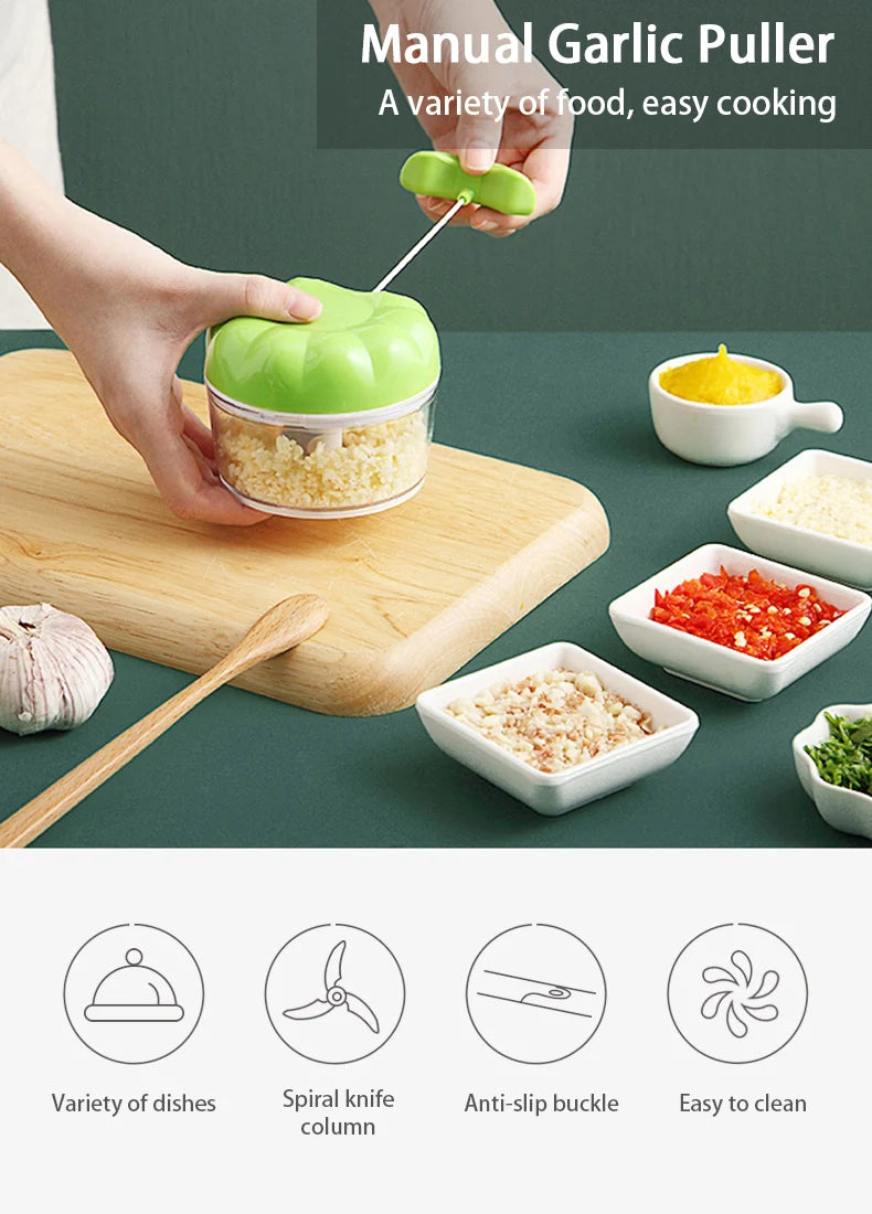 Mini batidoras de alimentos multifunción, picadora de ajo, cortadora de verduras, picadora de carne, prensa de ajo manual para cocina doméstica.