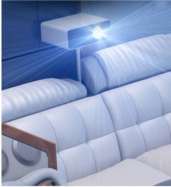 Light Luxury Leather Multi-functional Intelligent Projection Bed Modern Simple 1.8 Double Bed Storage Wedding Bed