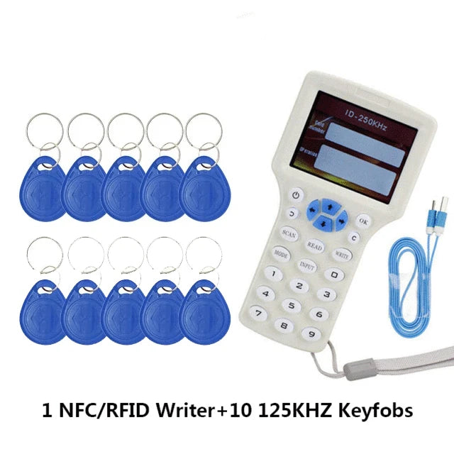 Lector/escritor RFID de 10 frecuencias, copiadora, duplicadora IC/ID con cable USB para tarjetas de 125 Khz y 13,56 Mhz, duplicadora de pantalla LCD.