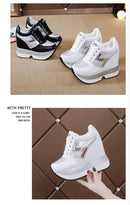 Fashion White Sneakers Women's High Platform Casual Shoes Height Increasi Leathe Shoes 10 CM Thick Sole Trainers Tennis Sports
