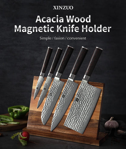XINZUO Wood Knife Holder Stand For Knives Cutlery Organizer Magnetic Knife Holder Kitchen Storage Shelf Knife With Antiskid Foot